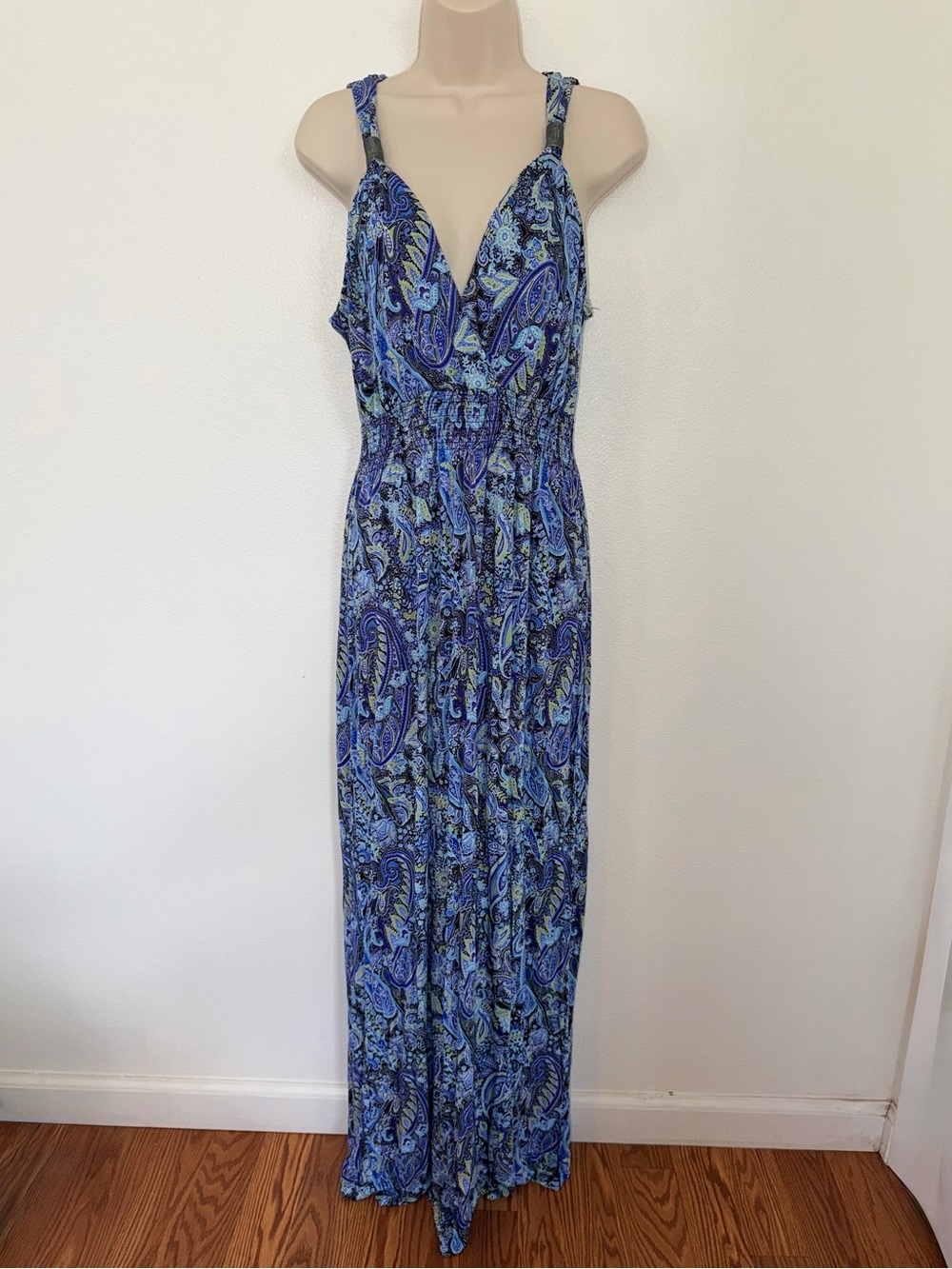 Blue Paisley V-Neck Maxi Dress